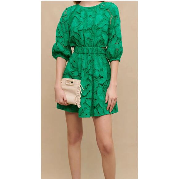 Maje Embroidered cotton mini dress in Green size FR 36/ US Small - Picture 1 of 13